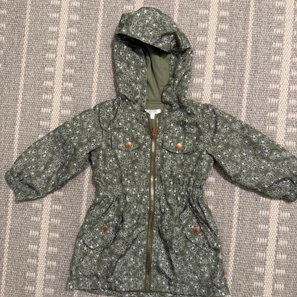 Toddler Girl Raincoat green floral jacket with hood Tahari 2T